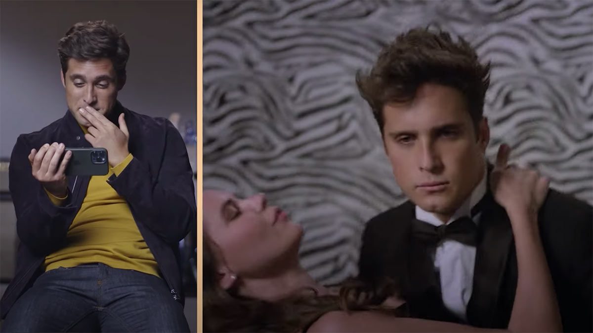 Diego Boneta mientras ve el adelanto de la T2 de Luis Miguel, la serie.