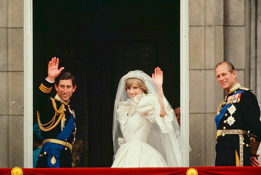 El príncipe Carlos, la princesa Diana y Felipe de Edimburgo.