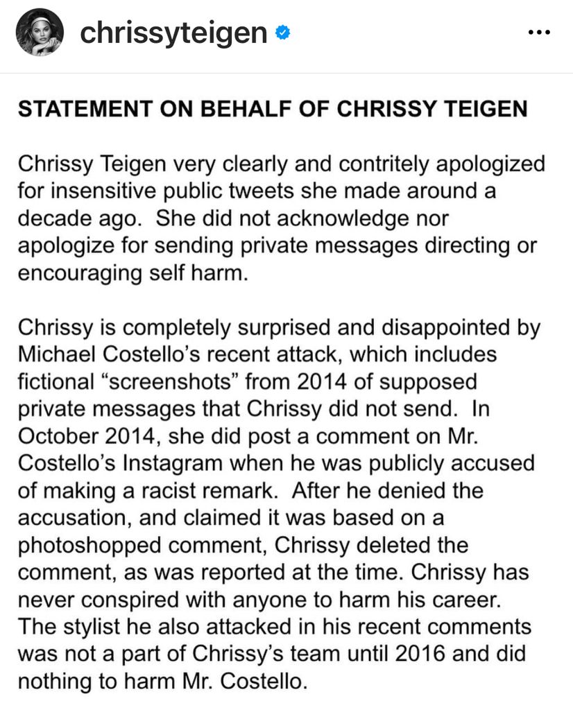 Comunicado Chrissy Teigen