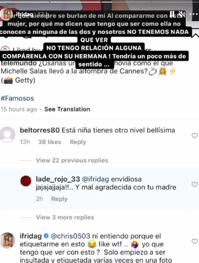 respuesta Frida Sofia en Instagram