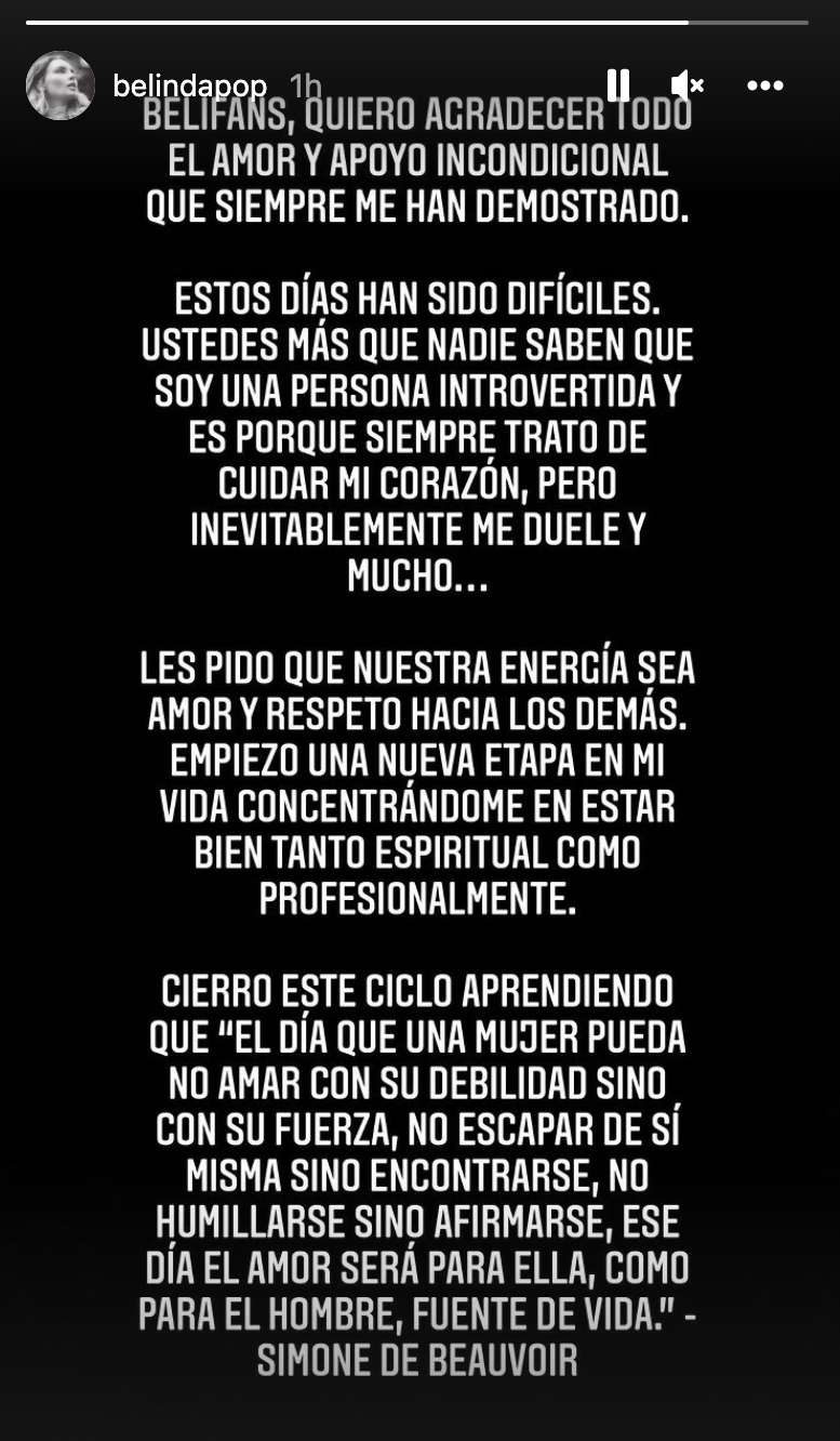 Comunicado de Belinda tras ruptura con Nodal