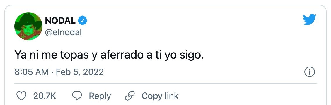 Tuit de Nodal sobre posible truene con Belinda