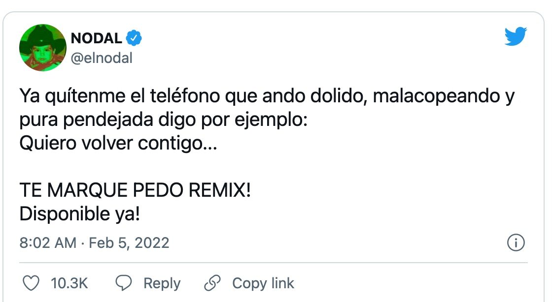 Tuit de Nodal sobre posible truene con Belinda