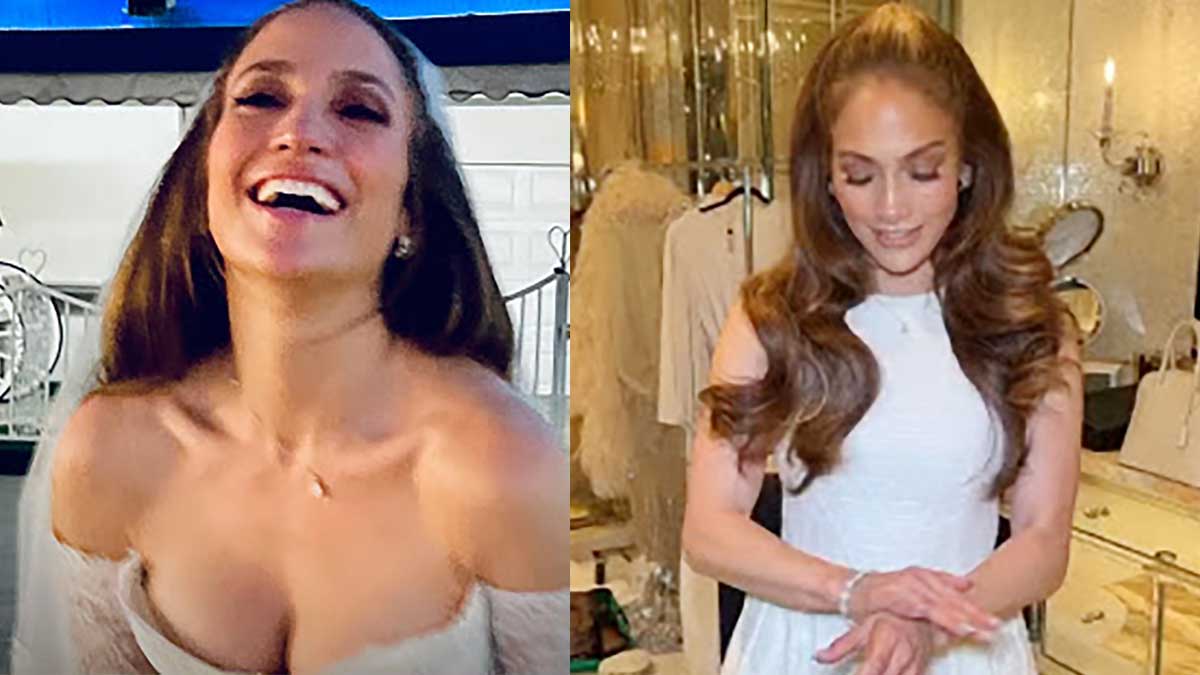 JLo presume su argolla de matrimonio y sus dos vestidos de novia