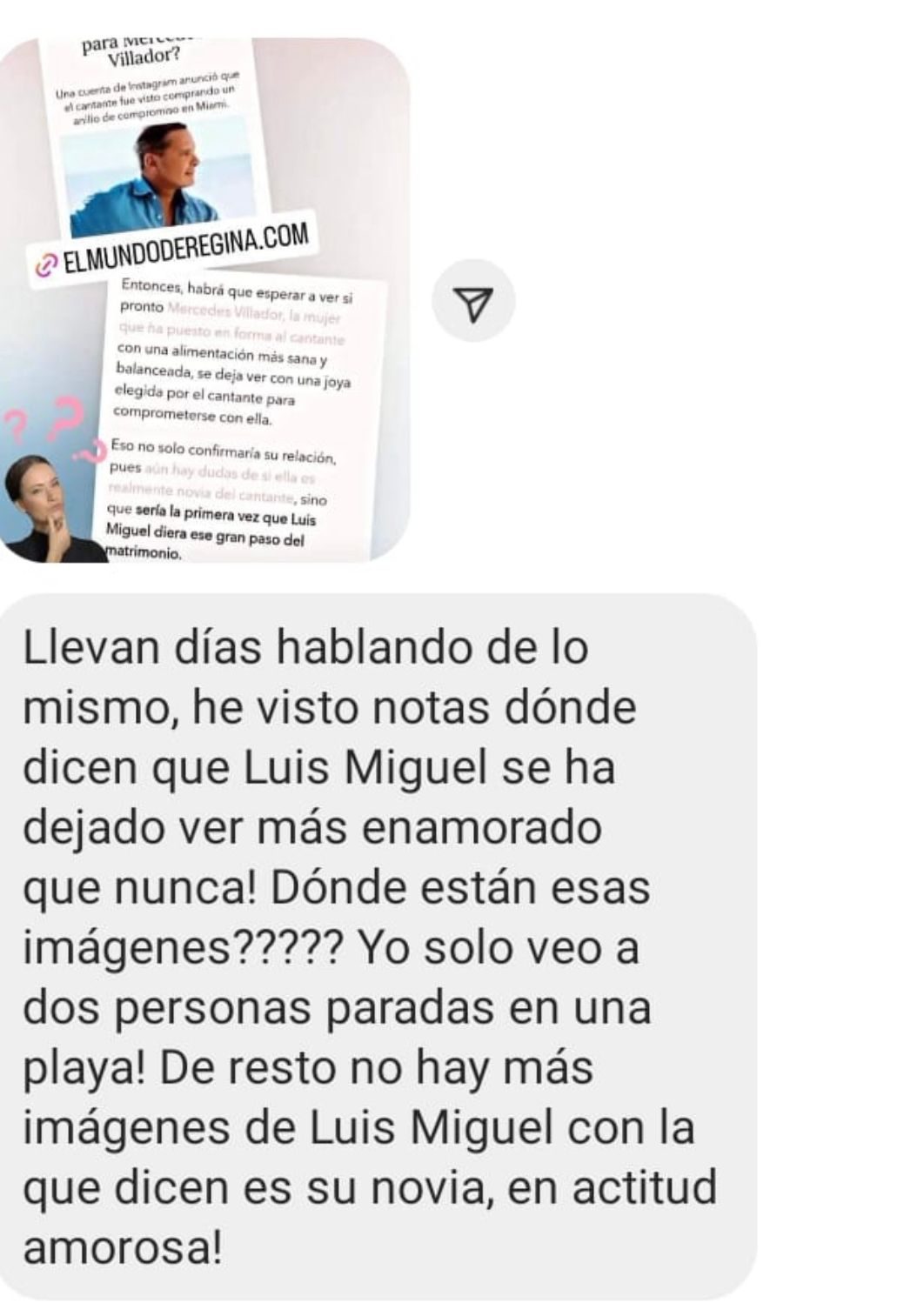 Mensajes sobre Luis Miguel y su relación con Mercedes Villador