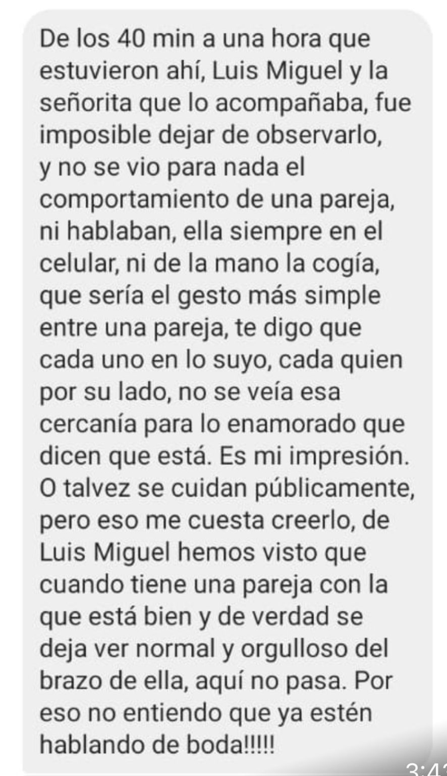 Mensajes sobre Luis Miguel y su relación con Mercedes Villador
