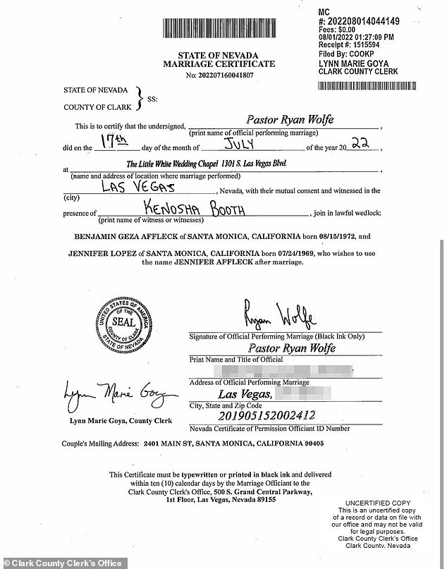 Acta de matrimonio, Bennifer