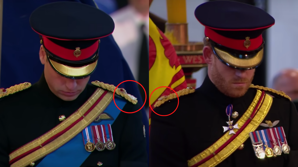 En la vigilia frente al féretro de la reina Isabel, el príncipe William y Harry usaron sus uniformes militares, pero el de Harry no tenía las iniciales "ER".