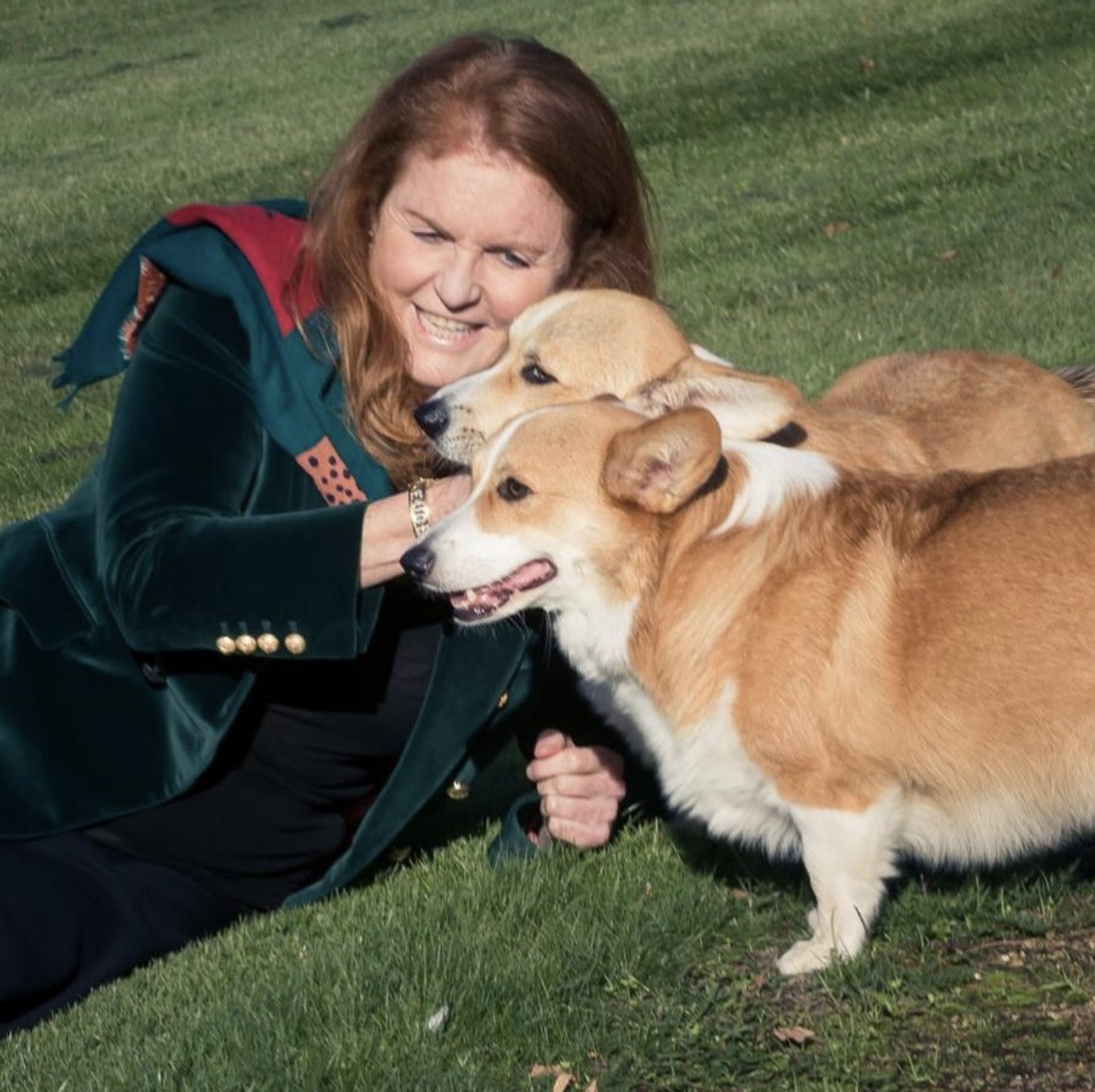 Sarah Ferguson junto a los corgis que eran de la reina Isabel II.