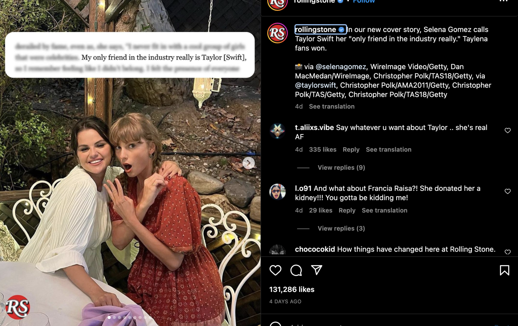 Comentario de Selena Gomez en el que dice que Taylor Swift es su única amiga de la industria.