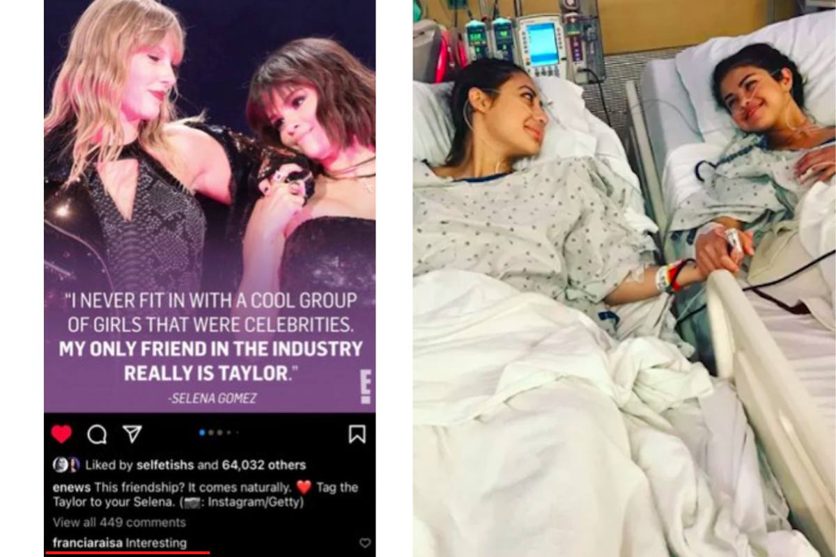 Francia Raísa comentó "Interesting" a la declaración que Selena Gomez hizo sobre que Taylor Swift es su única amiga en la industria.
