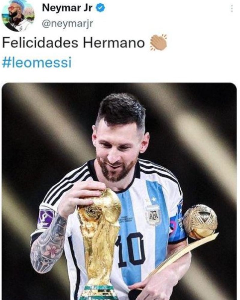Neymar Jr. felicitó en redes sociales a su compañero Leo Messi.