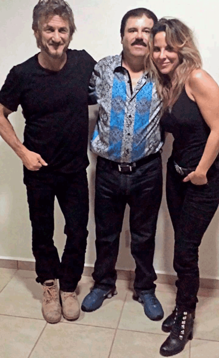Foto del encuentro de Sean Penn, Joaquín Guzmán Loera y Kate del Castillo, en octubre de 2015.