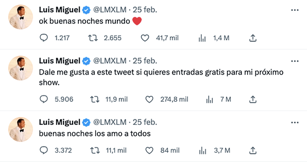 La cuenta de Twitter de Luis Miguel, fue hackeada el sábado por la noche.