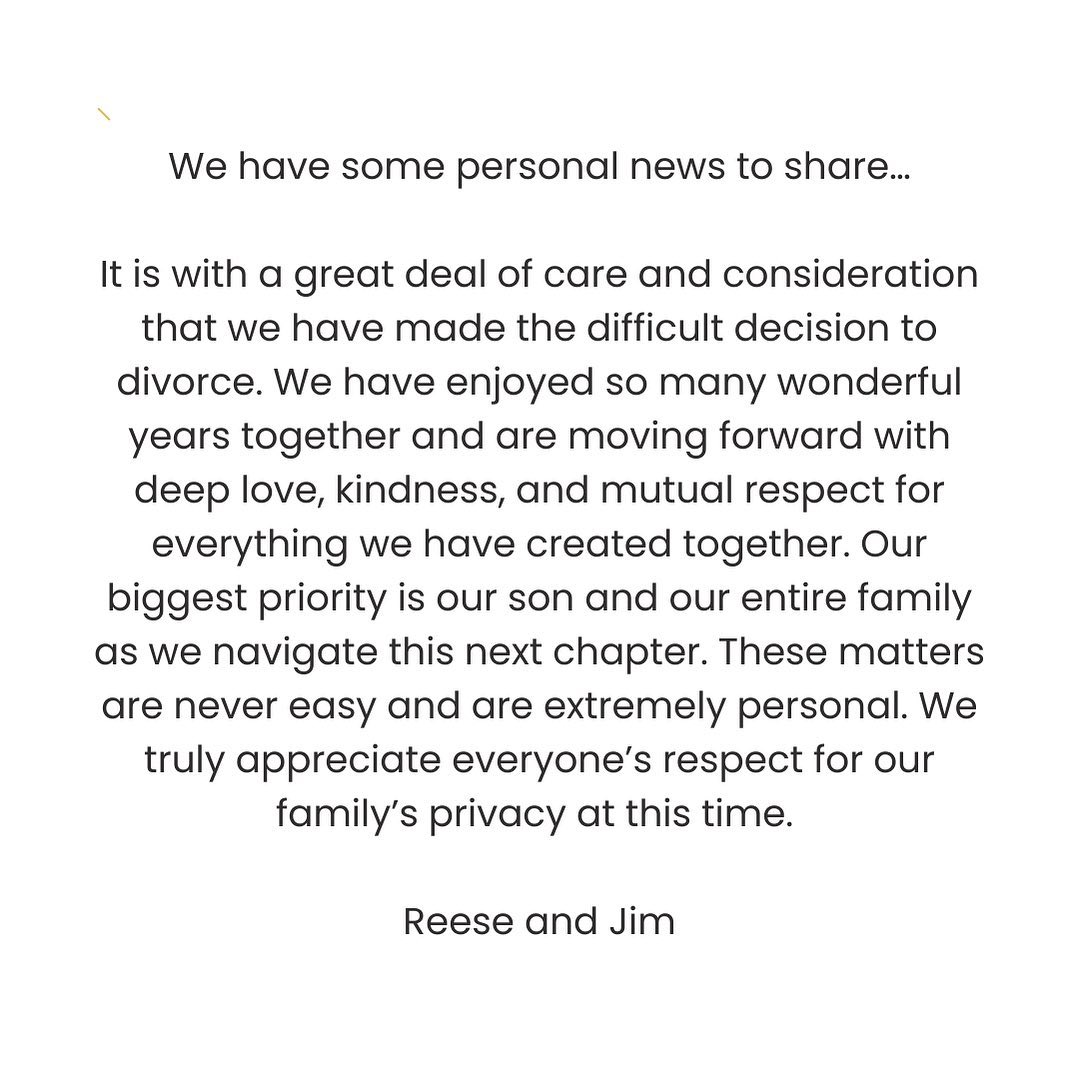 Reese Whiterspoon anuncia su divorcio de Jim Toth.