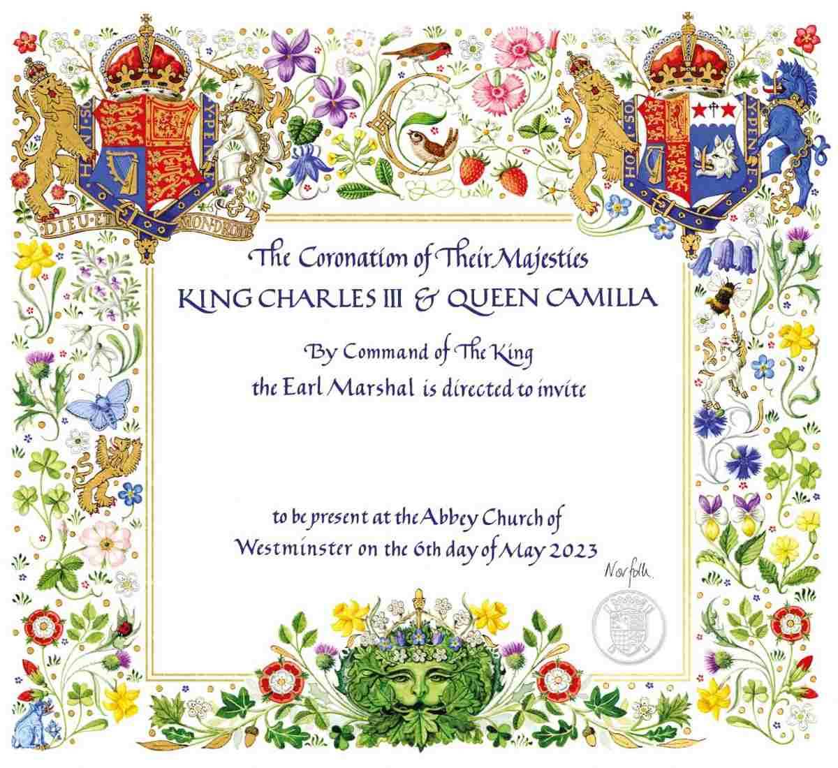 La invitación a la coronación hace un guiño a la reina Isabel II e incluye los simbolismos de las cosas y personas más importantes para el rey.