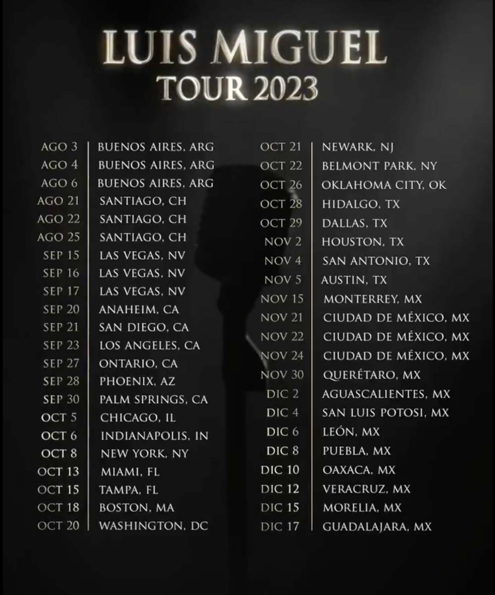 Fechas de conciertos de Luis Miguel como parte de su gira 2023.
