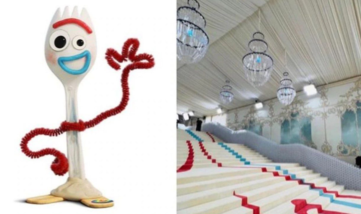 ¿Eres tú 'Forky? El diseño de la alfombra de la Met Gala 2023 fue comparada con el divertido personaje de la cinta 'Toy Story 4'.