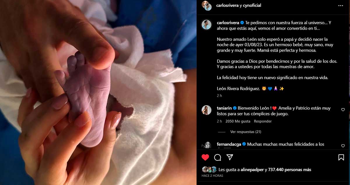 Carlos Rivera, Cynthia Rodríguez, nacimiento bebé