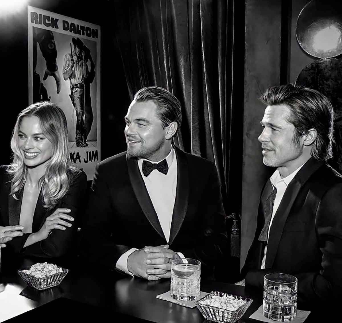 Margot Robbie, Leonardo DiCaprio y Brad Pitt