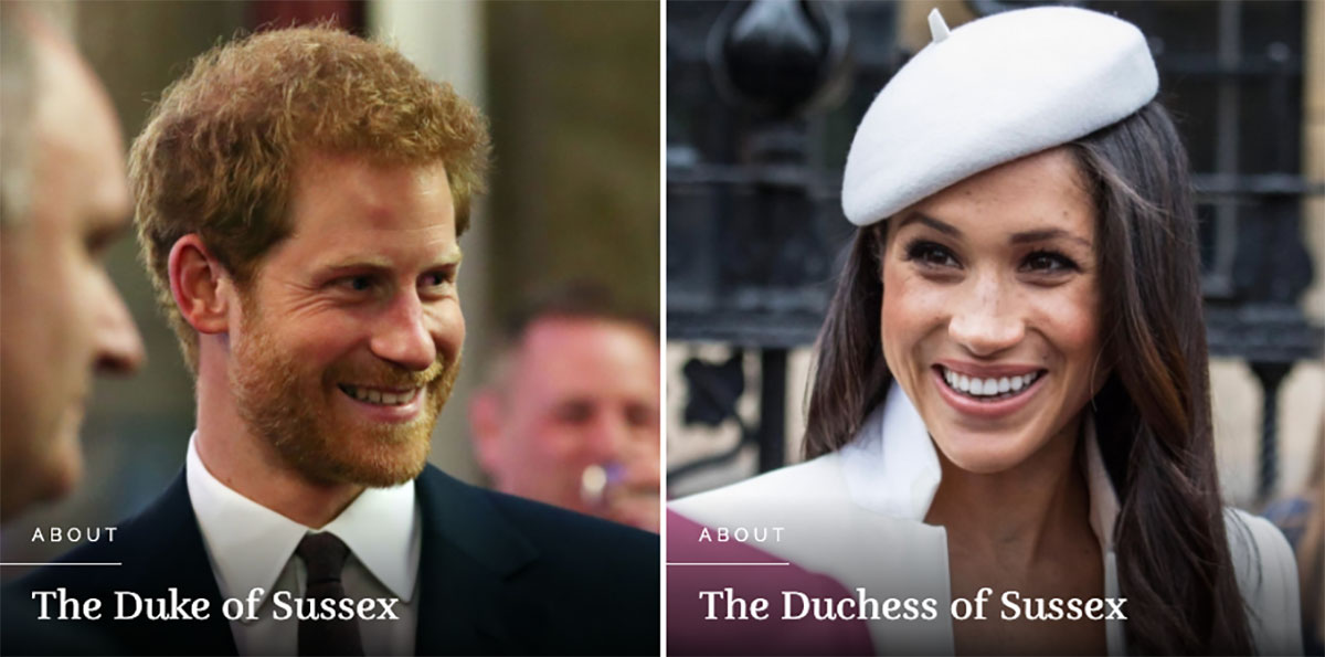 LAs fichas del príncipe Harry y Meghan Markle en la Casa Real británica.