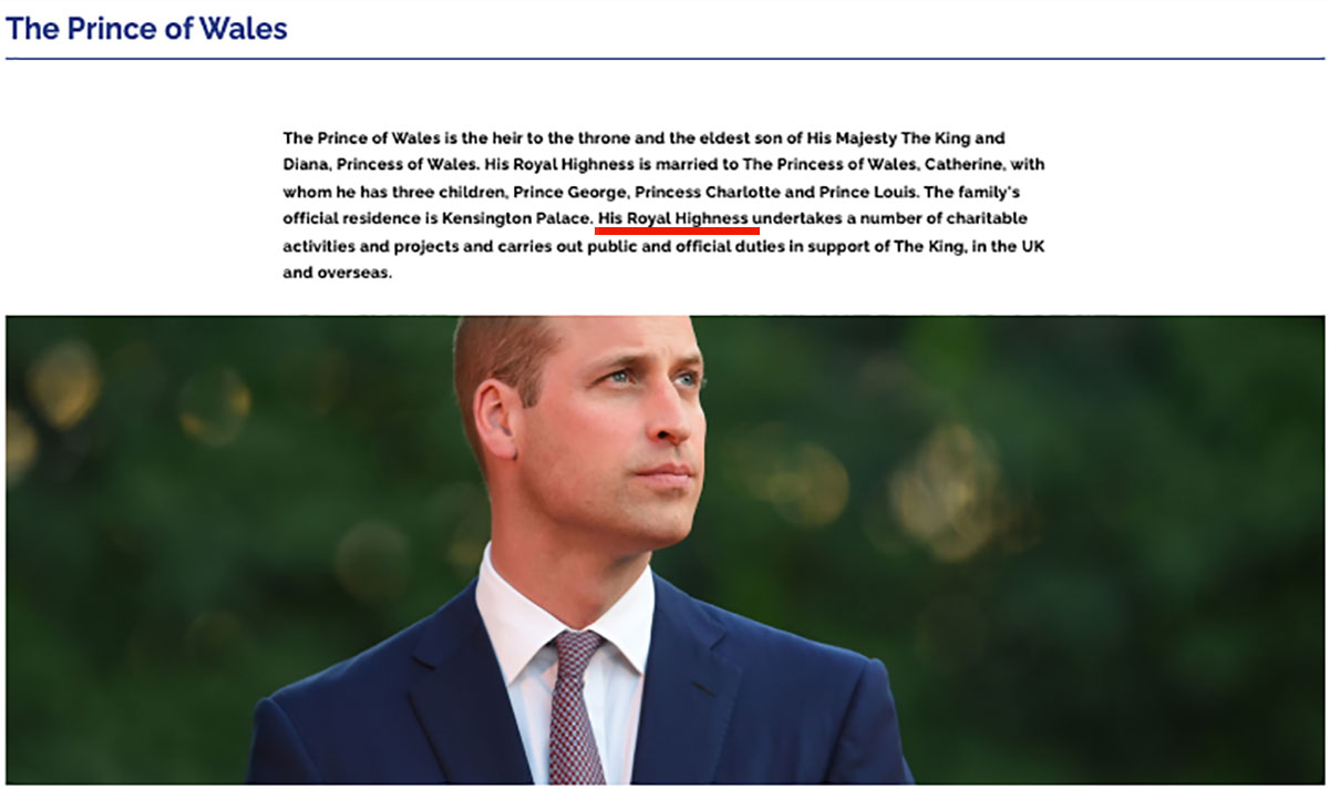 Ficha oficial del príncipe William en la página oficial de la Casa Real británica.