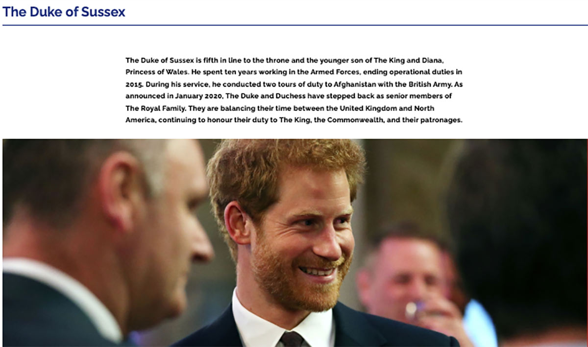 El príncipe Harry ya no aparece como Su Alteza Real en la página oficial de la Casa Real británica.