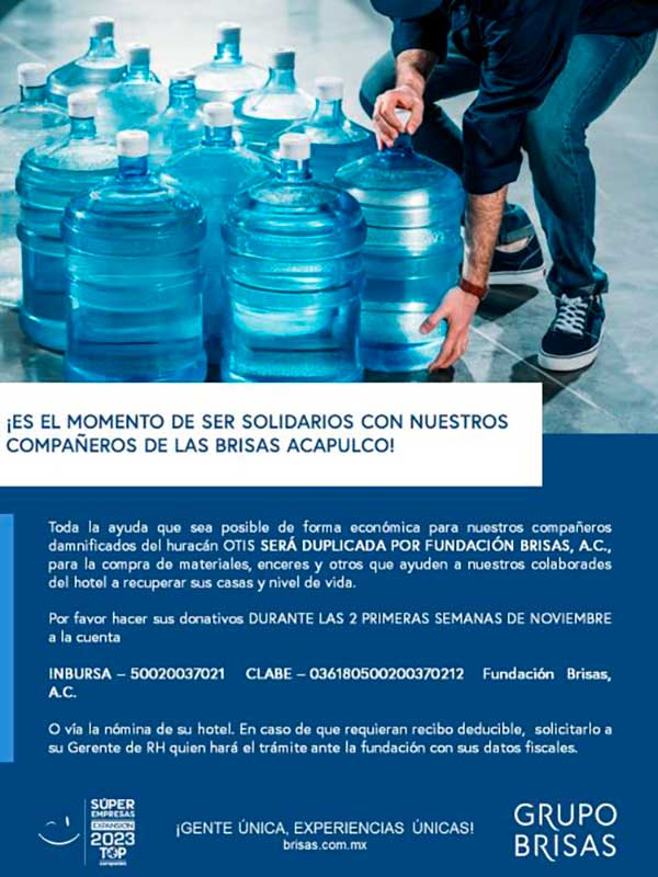 Grupo Brisas ayuará a los habitantes de Acapulco, tras el paso del huracán Otis.