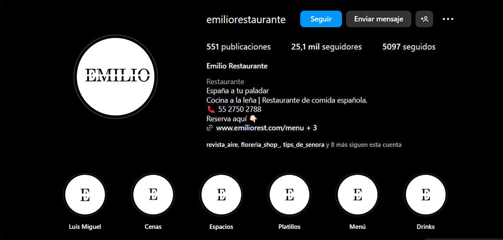 El restaurante Emilio agradeció la presencia de Luis Miguel y le dedicó un apartado en su cuenta de Instagram. 