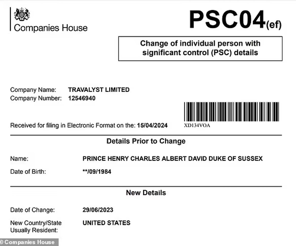 Este es el documento que prueba el que el príncipe Harry ya hizo oficial su residencia estadounidense. 