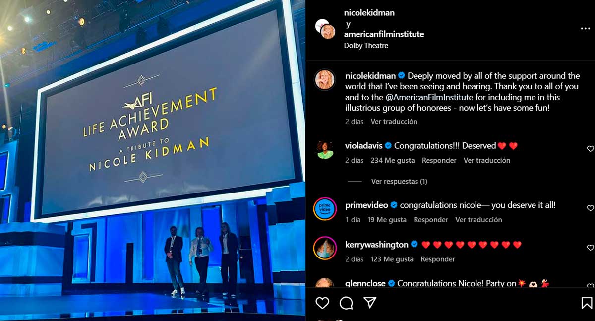 La trayectoria de Nicole Kidman fue reconocida por el American Film Institute.