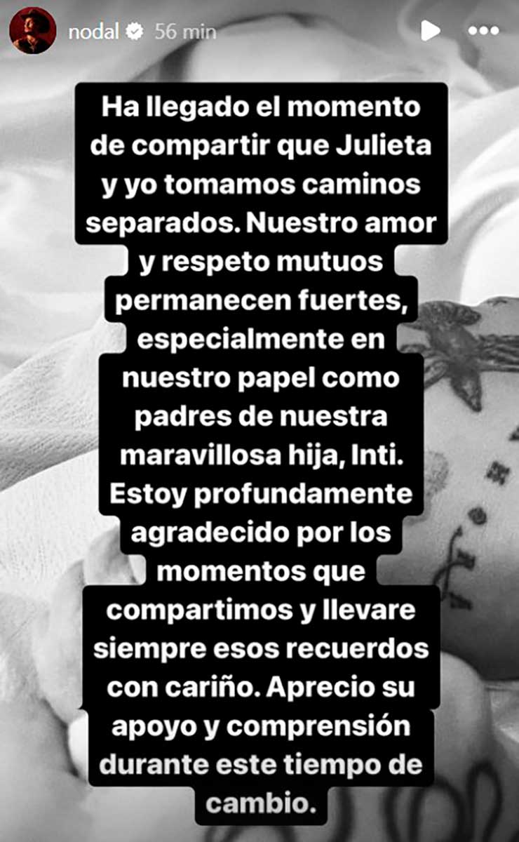Nodal hizo pública su ruptura con Cazzu hoy por la mañana.