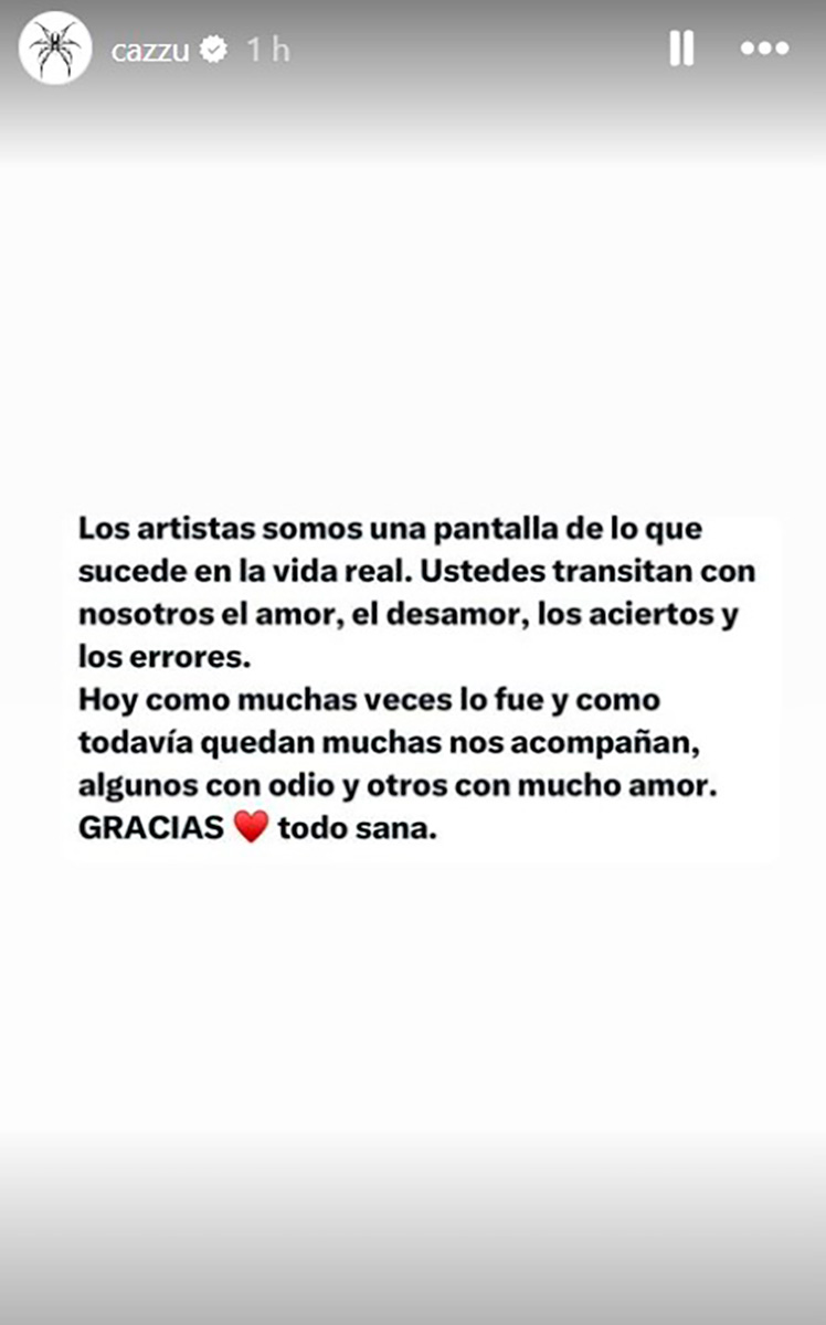 La cantante argentina compartió una reflexión sobre el amor y el desamor.