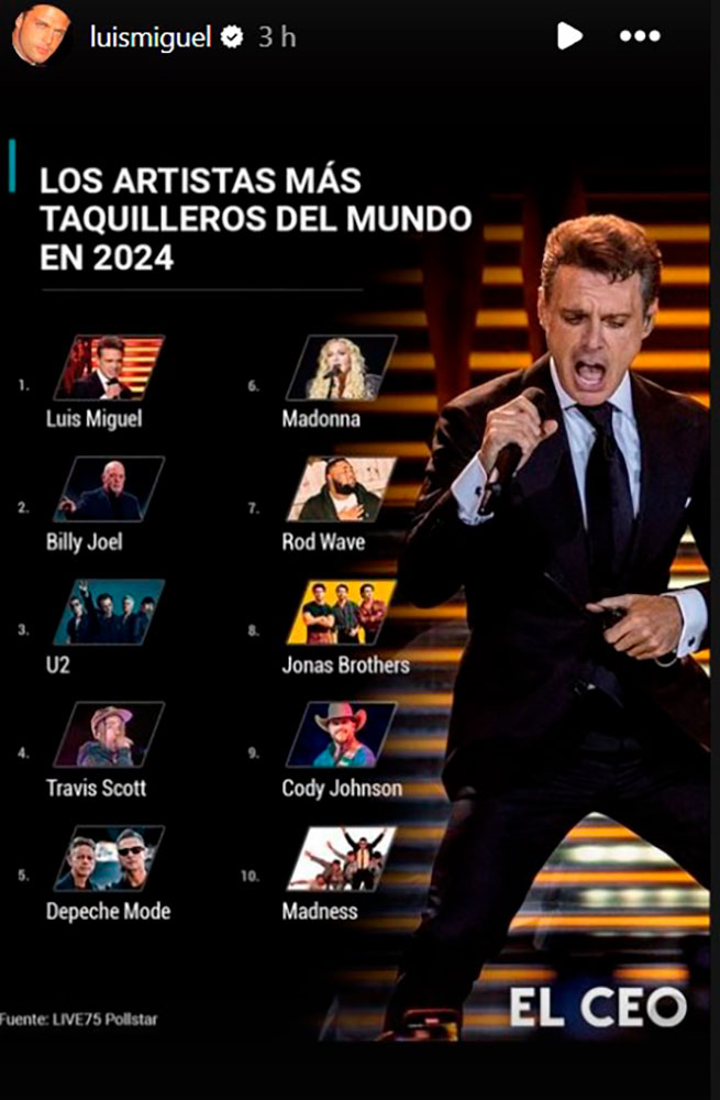 Luis Miguel Tour 2023/2024 más taquillero del mundo