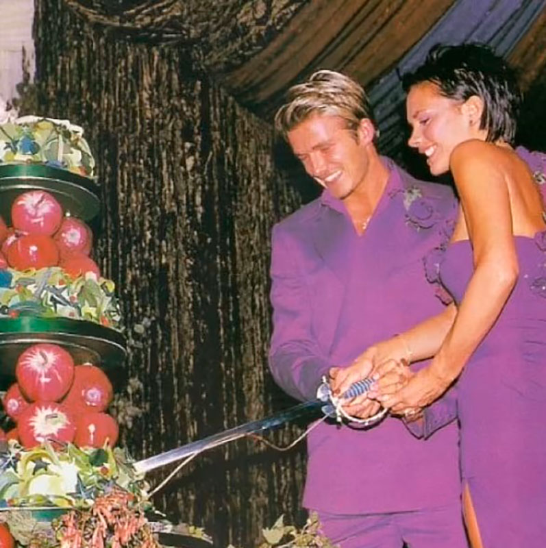 Los Beckham en su boda el 4 de julio de 1999.