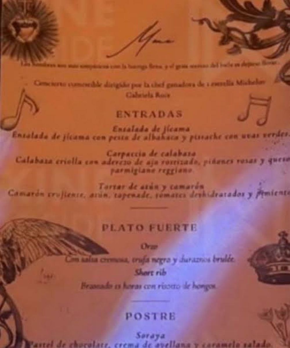 Menú del enlace de Ángela Aguilar y Christian Nodal. 