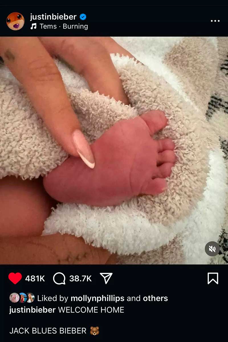 Justin Bieber foto de su hijo