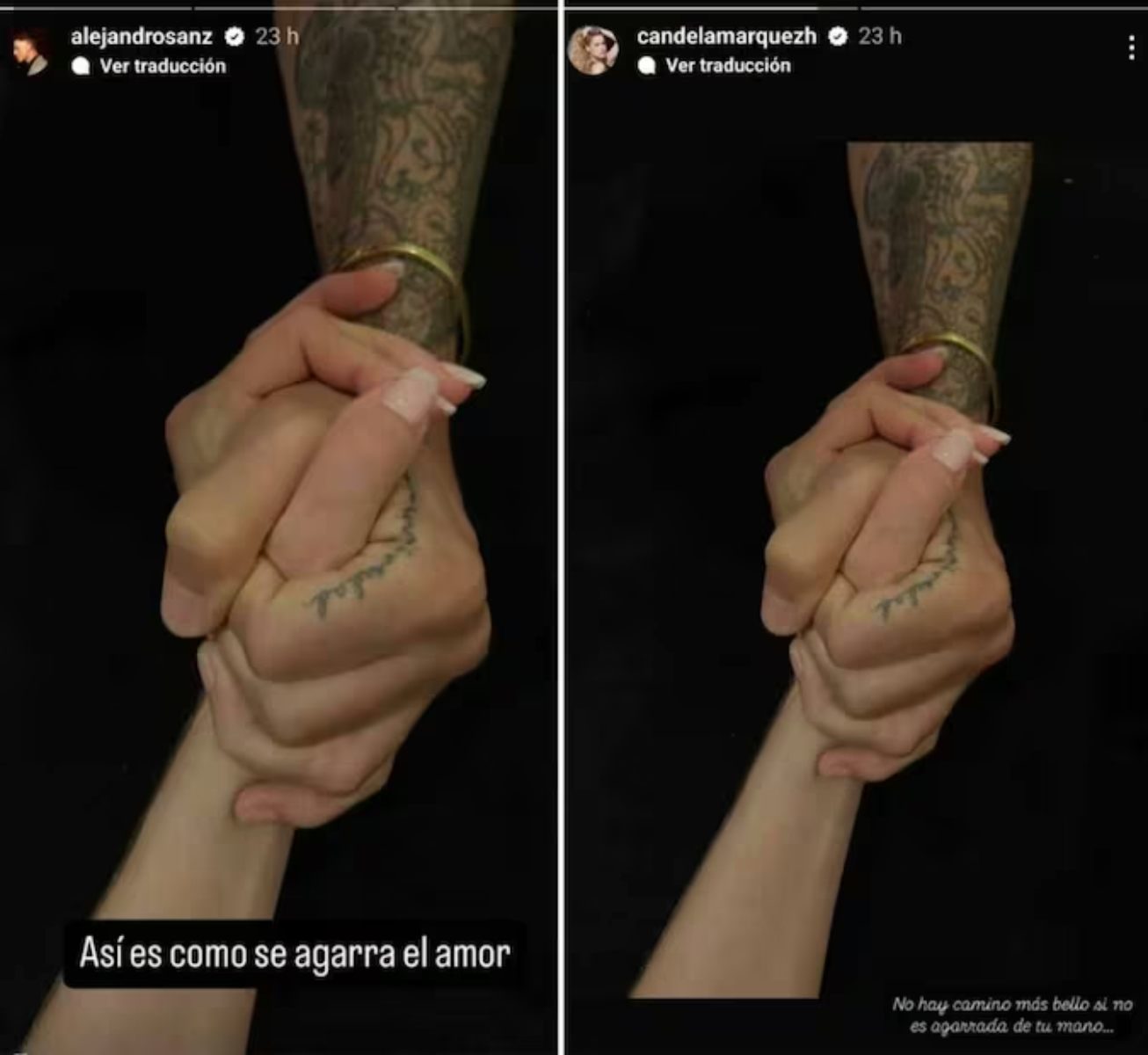 Alejandro Sanz y Candela Márquez subieron una foto a sus redes de sus manos entrelazadas.