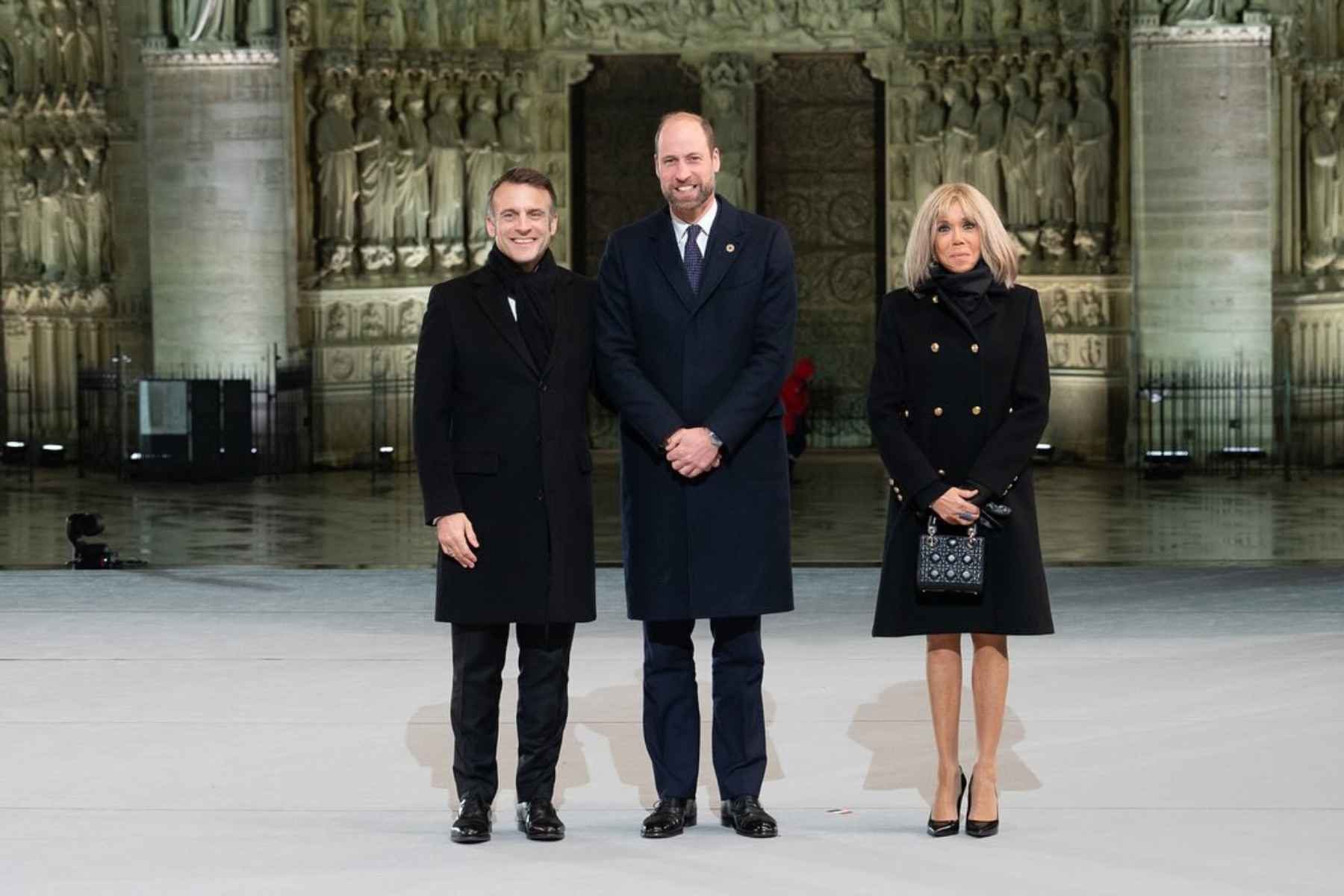 Emmanuel Macron, el príncipe William y Brigitte Macron durante la apertura de Notre Dame.