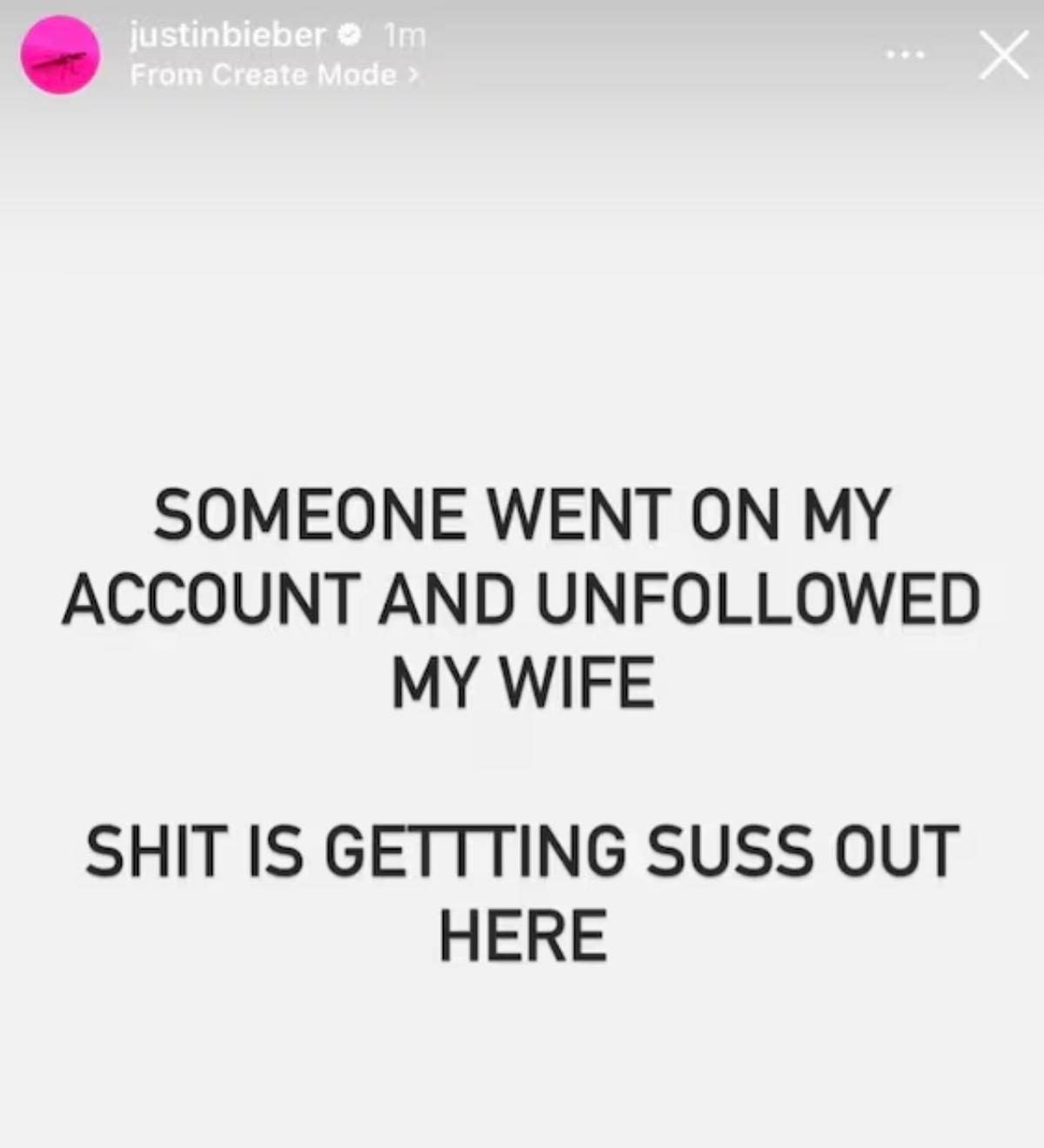 Justin Bieber explica que el no dejó de seguir a su esposa Hailey en Instagram, alguien más lo hizo.