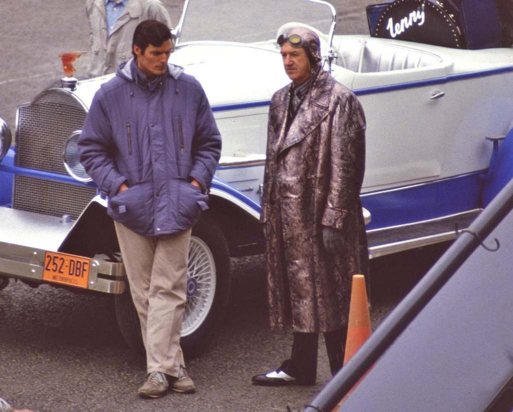 Christopher Reeve y Gene Hackman durante el rodaje de Superman IV en 1986.