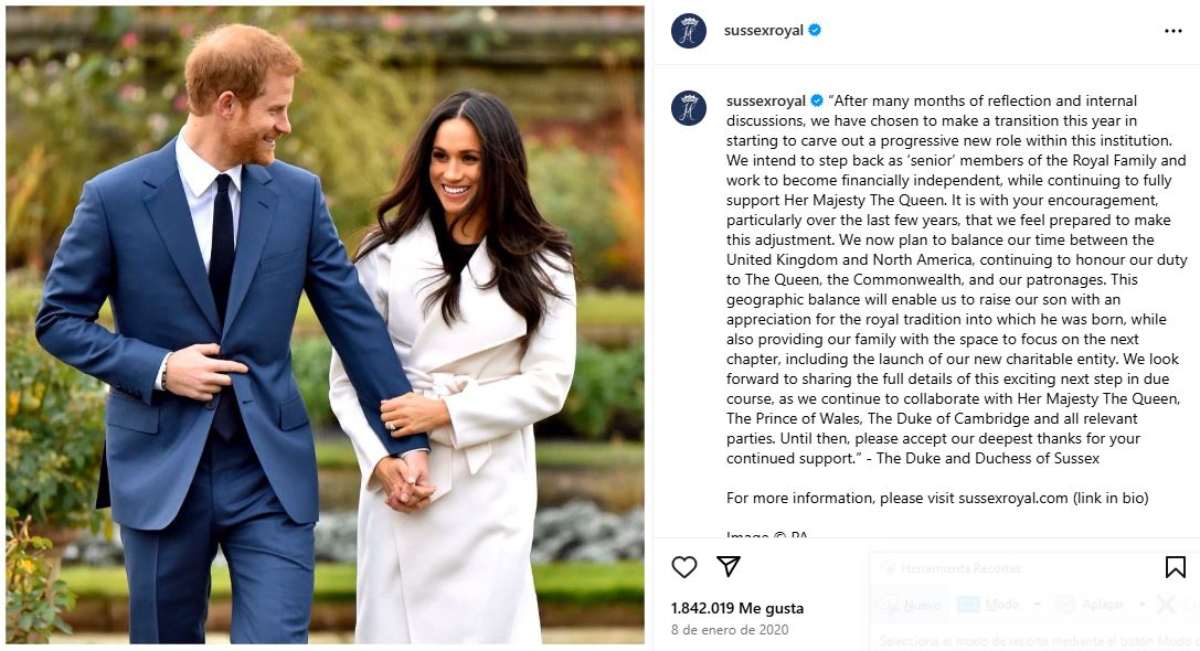 El príncipe Harry y Meghan Markle anunciaron en redes sociales su decisión. 