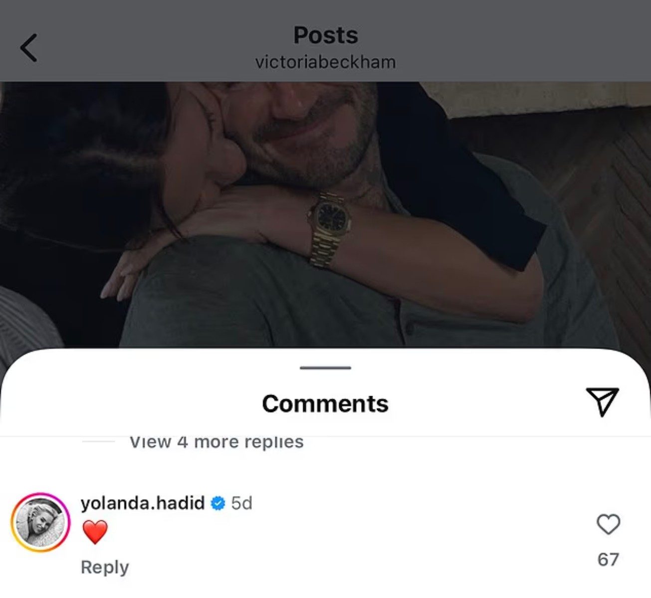Yolanda Hadid reaccionó a la publicación de Victoria Beckham.