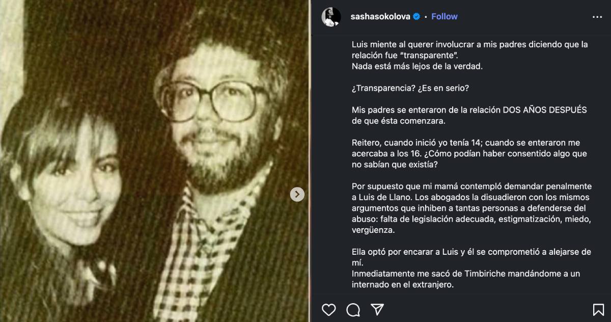 Sasha deja en claro que sus papás se opusieron totalmente a su relación con Luis de Llano cuando se enteraron dos años después de que iniciara.