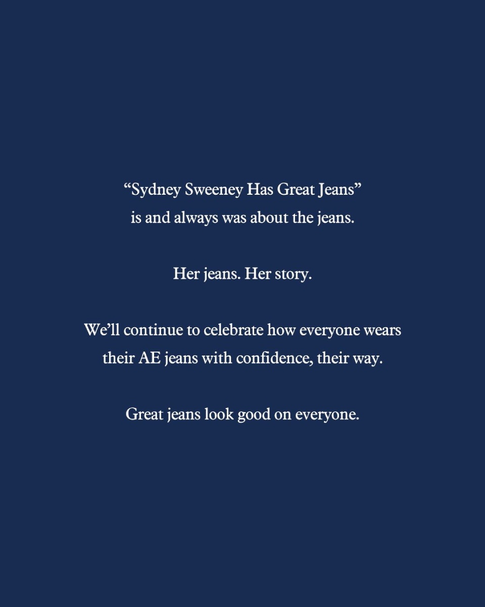 American Eagle envió un comunicado fijando su postura sobre la campaña publicitaria protagonizada por Sydney Sweeny.