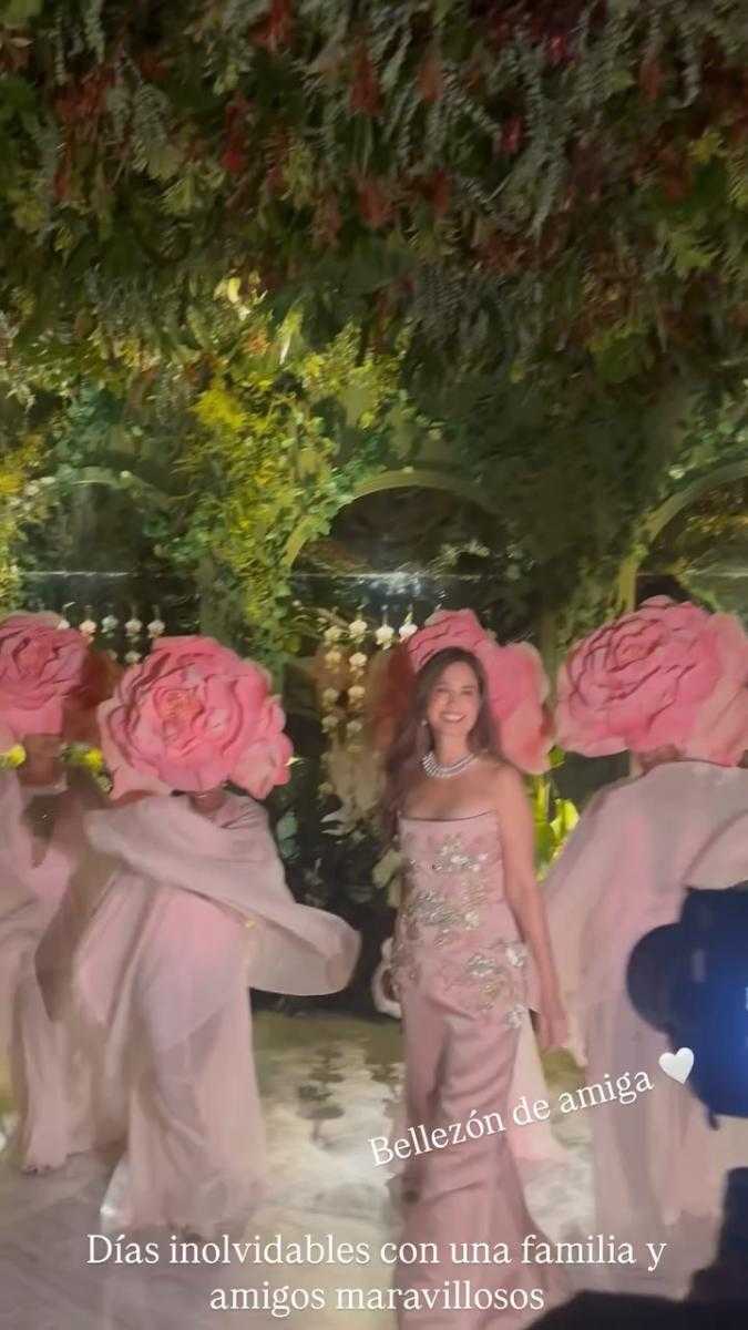 Paloma Cuevas destacó por su vestido firmado por ella y Rosa Clará durante la boda de la hija de Eduardo Hochschild.