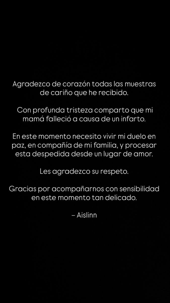 Aislinn Derbez emitió un comunicado revelando las causas del fallecimiento de su mamá, Gabriela Michel.