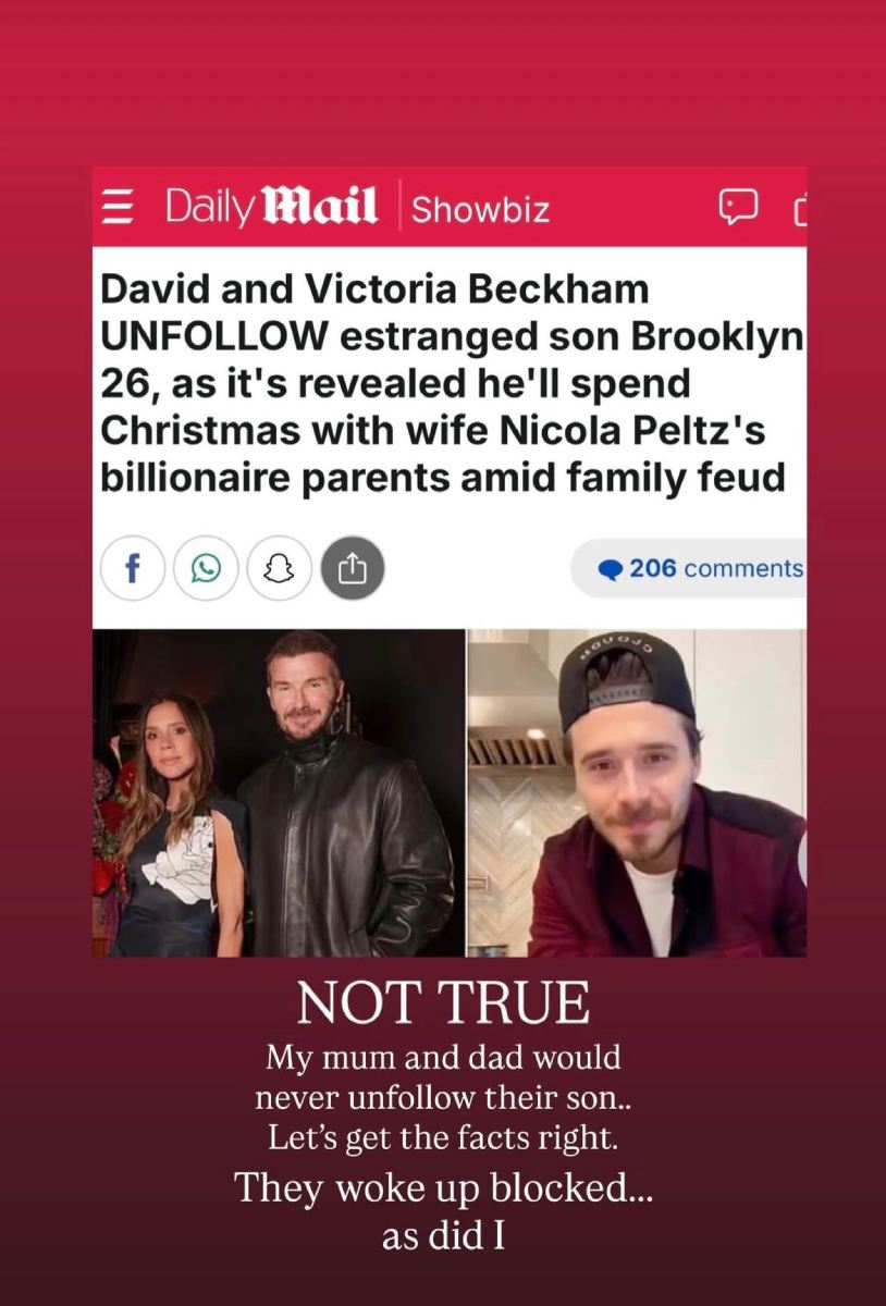 Cruz Beckham desmintió en redes sociales que sus padres hubieran bloqueado de sus redes sociales a su hermano Brooklyn.