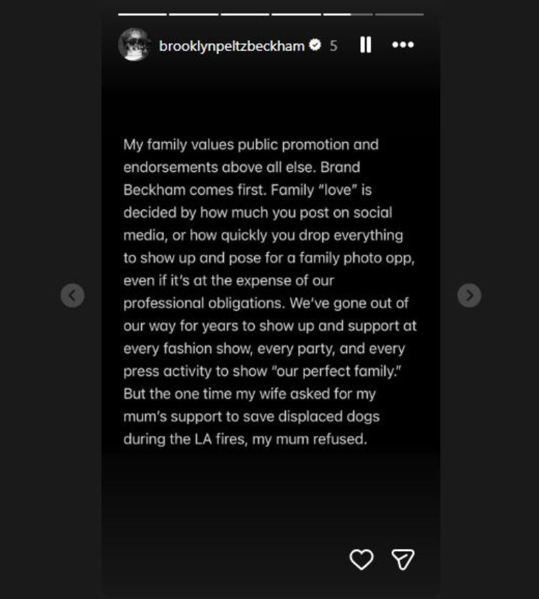 Mensajes de Brooklyn Beckham explicando las razones de la crisis familiar que vive con sus padres, David y Victoria Beckham.
