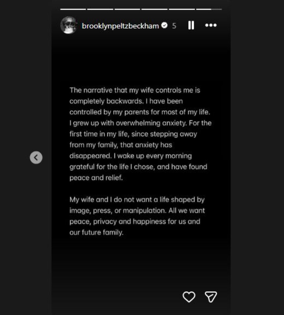 Mensajes de Brooklyn Beckham explicando las razones de la crisis familiar que vive con sus padres, David y Victoria Beckham.